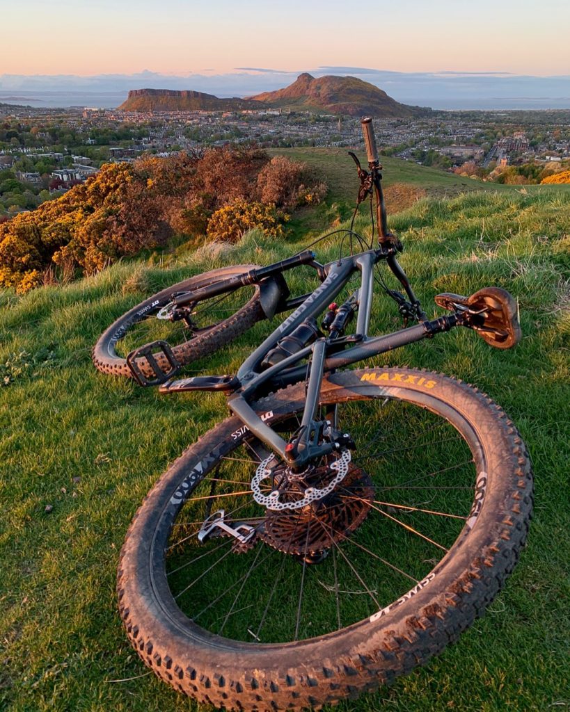 Arthur's Seat, Edinburgh, from Blackford Hill, with mountain bike in foreground